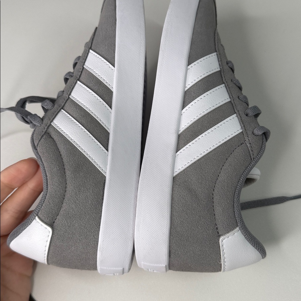 adidas VL Court 3.0 Kids' Tennis Shoes grey and white signature stripe sneakers - Picture 5 of 8